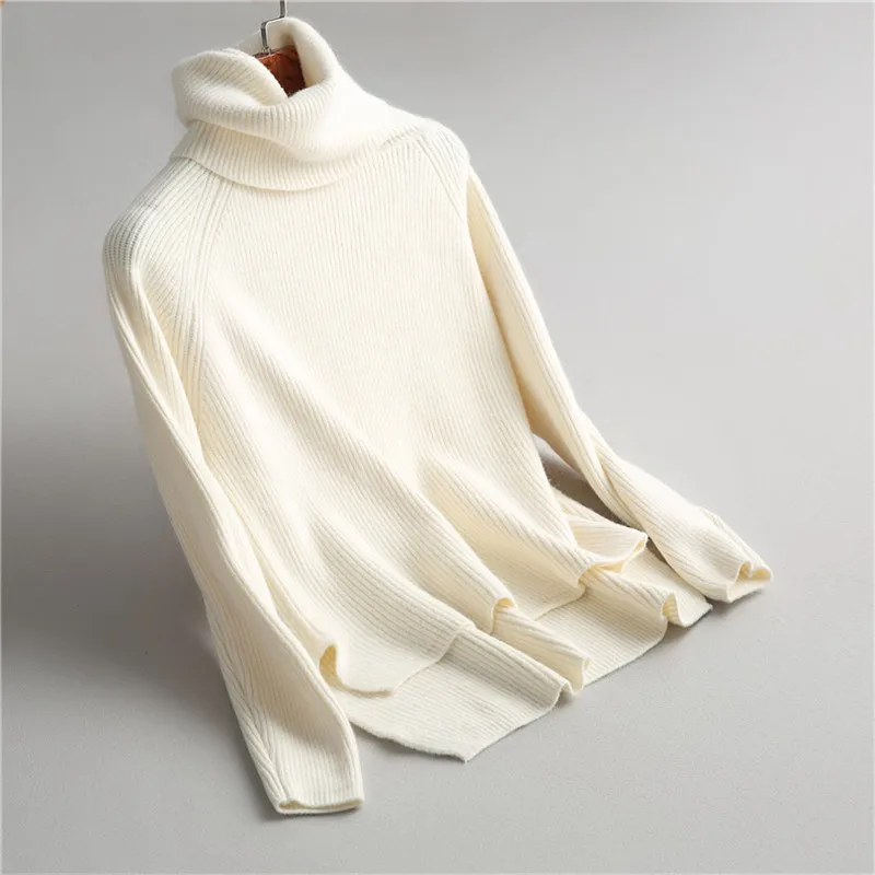 Autumn 2017 new high - collar pure color knit pullover sweater women with loose and irregular long sleeves | Женская одежда