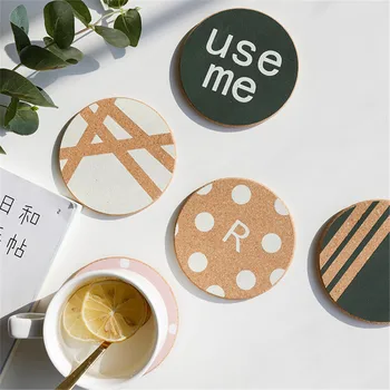 

Creative Round Cork Coaster Letter Geometric Pattern Coffee Milk Cup Mat Heat-insulated Non-Slip Placemats Desktop Decoration
