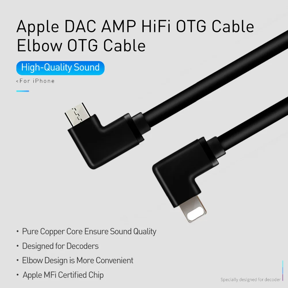 90 градусов локоть DAC AMP HiFi OTG кабель для Lightning к Micro USB для iPhone iOS 10 до 12 с декодерами Чистая медь сердечник