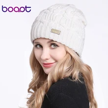 [boapt] геометрический тип двойной слой шерсть вязаный женский пол зима шапка складка оплетка головной убор для женщины головные уборы девочки шапочки женская шапки женские зимние девочек кепки зимняя головные женщин