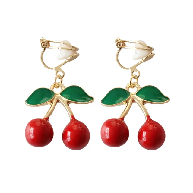 Ribbon Bowknot Earring Jewelry Red Crystal Cherry Earrings No Ear Ribbon Bowknot Earring Jewelry Red Crystal Cherry Earrings No Ear Hole Cute Cherries Fruit Pendant Clip