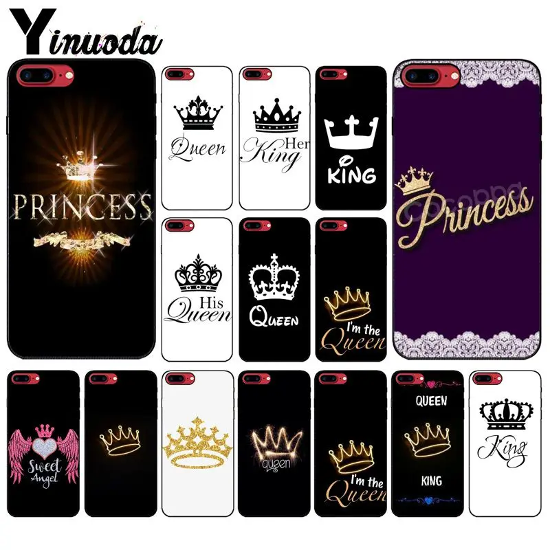 

Yinuoda Princess crown Newly Arrived Black Cell Phone Case for Apple iPhone 8 7 6 6S Plus X XS MAX 5 5S SE XR Mobile Cases