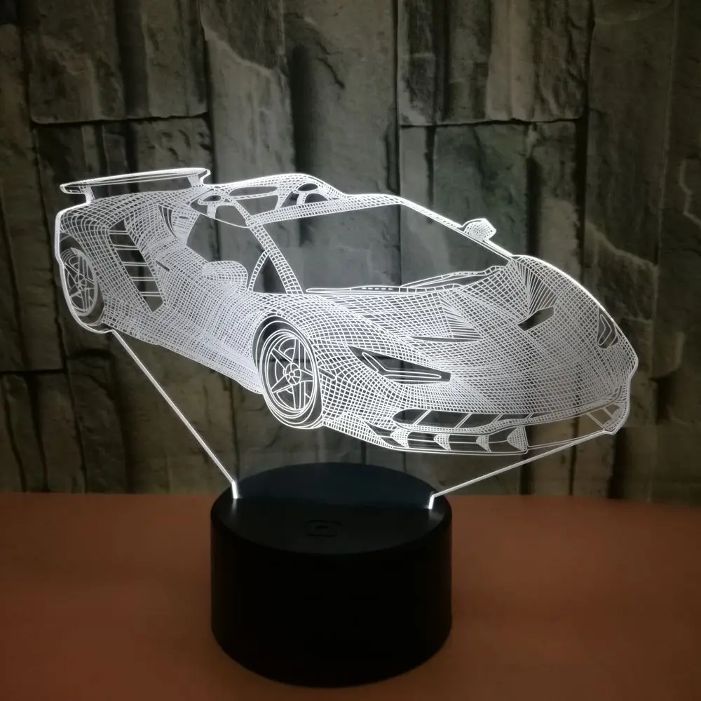 Креативный акриловый 3d светодиодный ночник для спортивного автомобиля 7 цветов