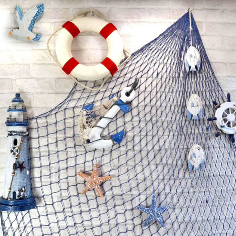Blue Beige Mediterranean Marine Style Soft Decoration Fishnet Wall