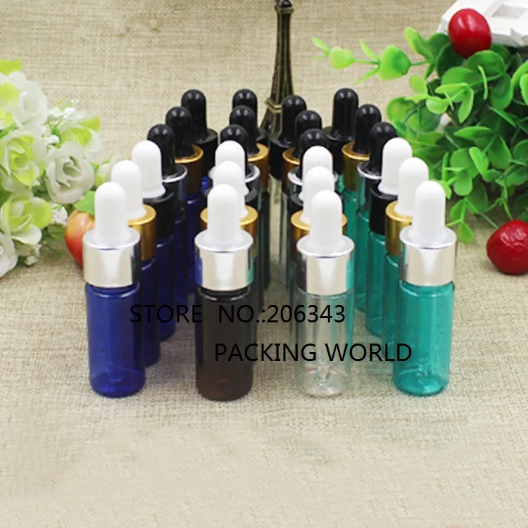 

10ML few color plastic PET bottle with aluminum collar white/black bulb for serum/oil/essence plastic dropper bottle