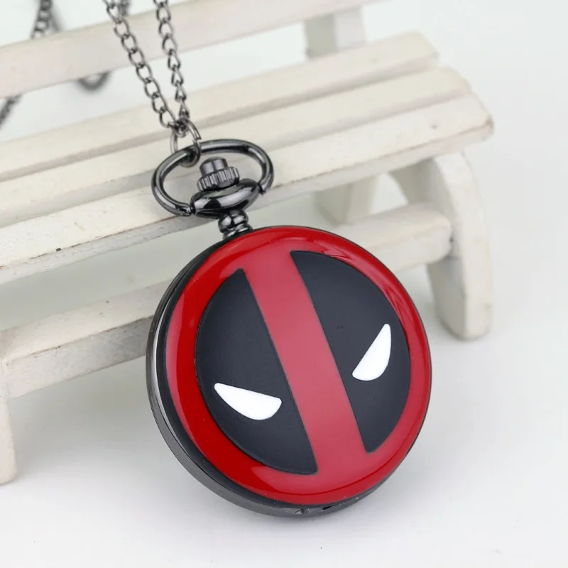 

Fashion Super Mini Fashion Black Deadpool Marvel Comics Quartz Pocket Watch Pendant Necklace Men And Women Watches
