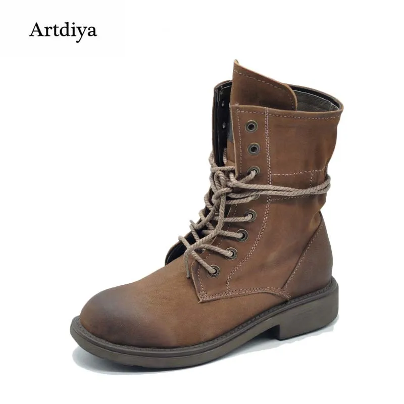 

Artdiya Original 2017 Autumn and Winter New Handsome Women Boots Neutral Lace-up Martin Boots Genuine Leather Ankle Boots 1788