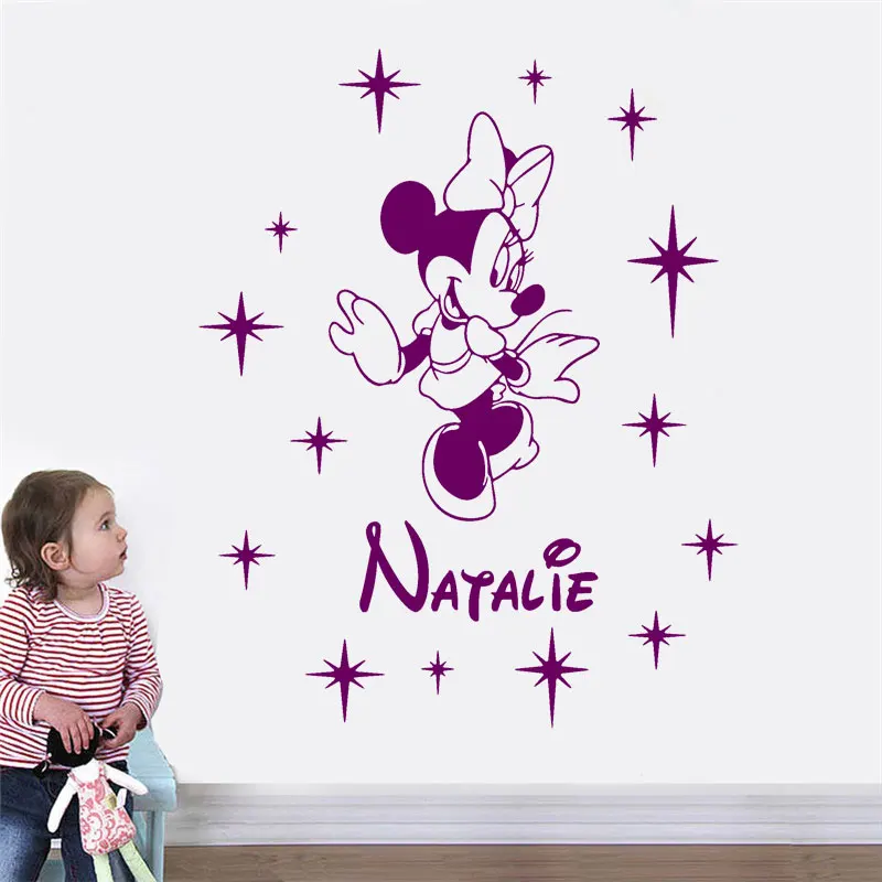 

Personalized Girl Name Minnie Mouse Cartoon Wall Sticker Vinyl Home Decoration Kids Room Nursery Decal Custom Name Mural 3N38
