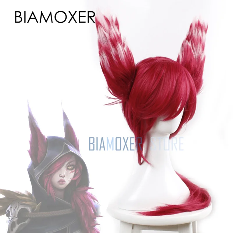 Biamoxer Xayah, парики для косплея, уши, красный хвост, новинка 136th, чемпион лол, косплей, термостойкие синтетические волосы, Perucas, парик для косплея