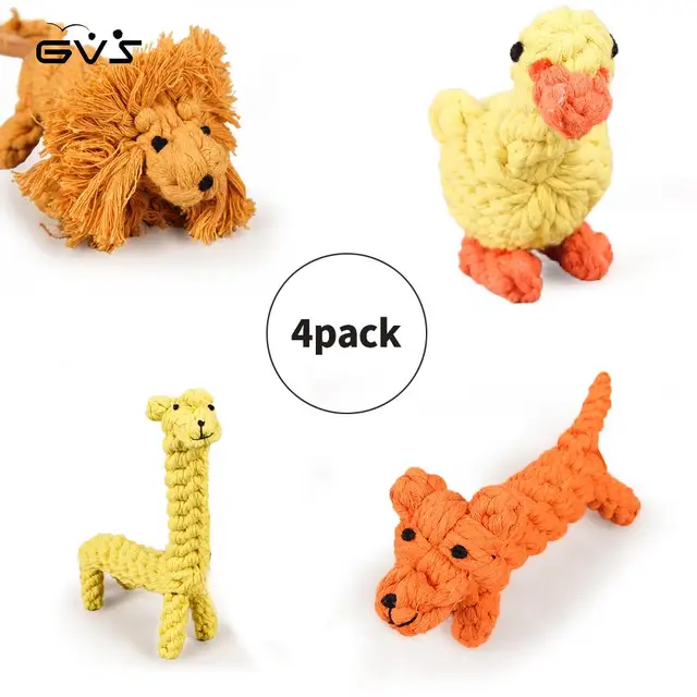 GVS Dog Rope Toys Set, Animal Design Cotton Rope Dog Toys with Puppy Pet Play Chew and Training Toy Small (Set of 4)