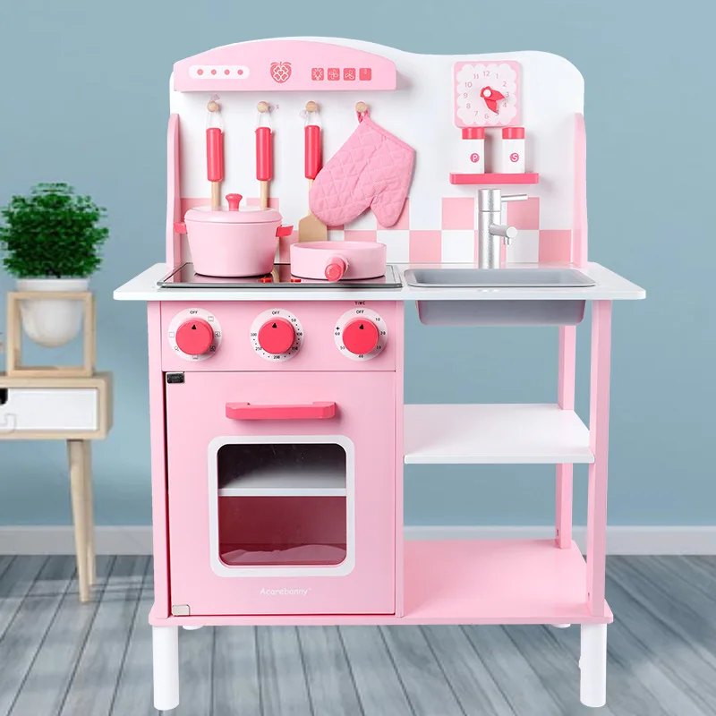

Children's Wooden Simulation Cooking Kitchen Nursery Baby Toys Wooden House Sounding Kitchen Set