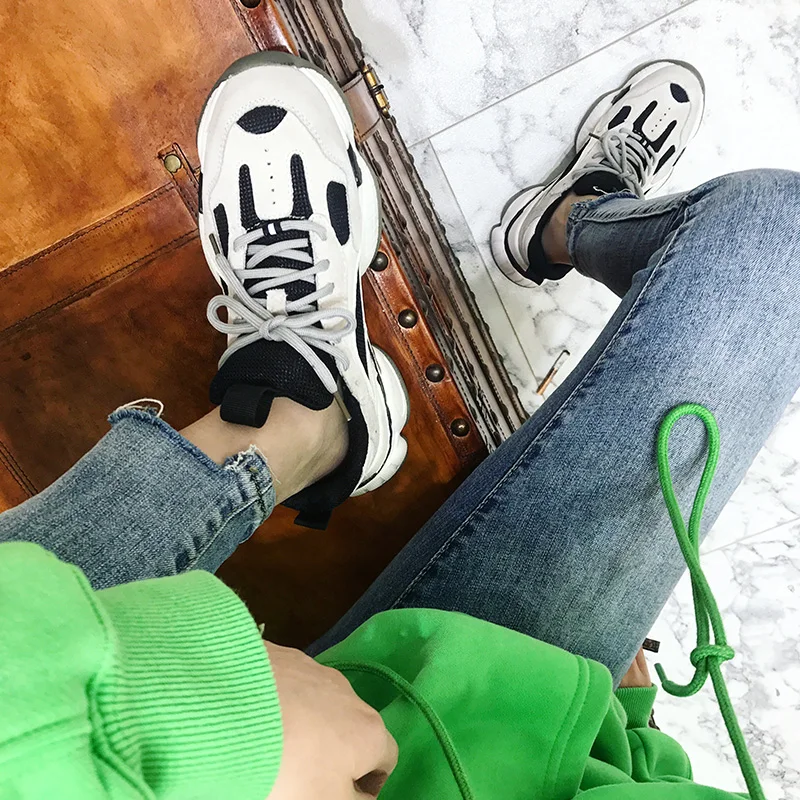 Chunky blanc Semelles Femme Confortable Décontracté Chaussure Cuir Rétro Sneakers Chaussures En Sale Semelle De Épaisse Papa À Véritable Compensées Femmes Beige yvbgIfY76m