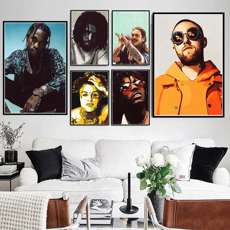 

Poster Prints Hot TRAVIS Scott Mac Miller 2PAC XXXTENTACION Rapper Star Art Painting Wall Pictures For Living Room Home Decor