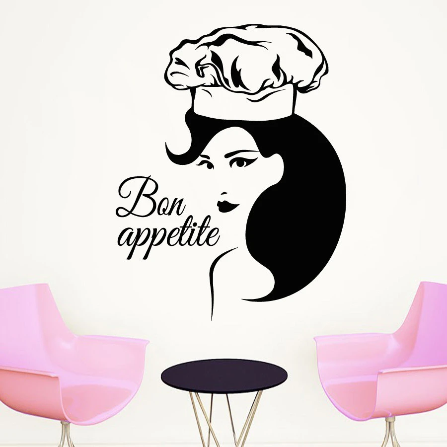 Chef Woman With Text Removable Wall Stickers For Interior Design Kitchen Vinyl Waterproof Decals Cafe Restaurant Art K45 Chef Sticker Women Wall Decalschef Decals Aliexpress