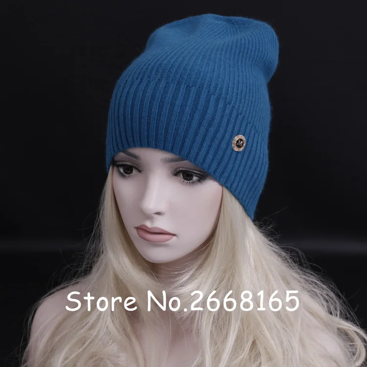 Модная уличная стильная женская шапка Skullies Beanies, шерстяная вязаная шапка для женщин, Мужская зимняя женская шапка, шерстяная шапка унисекс, однотонная - Цвет: blue lake