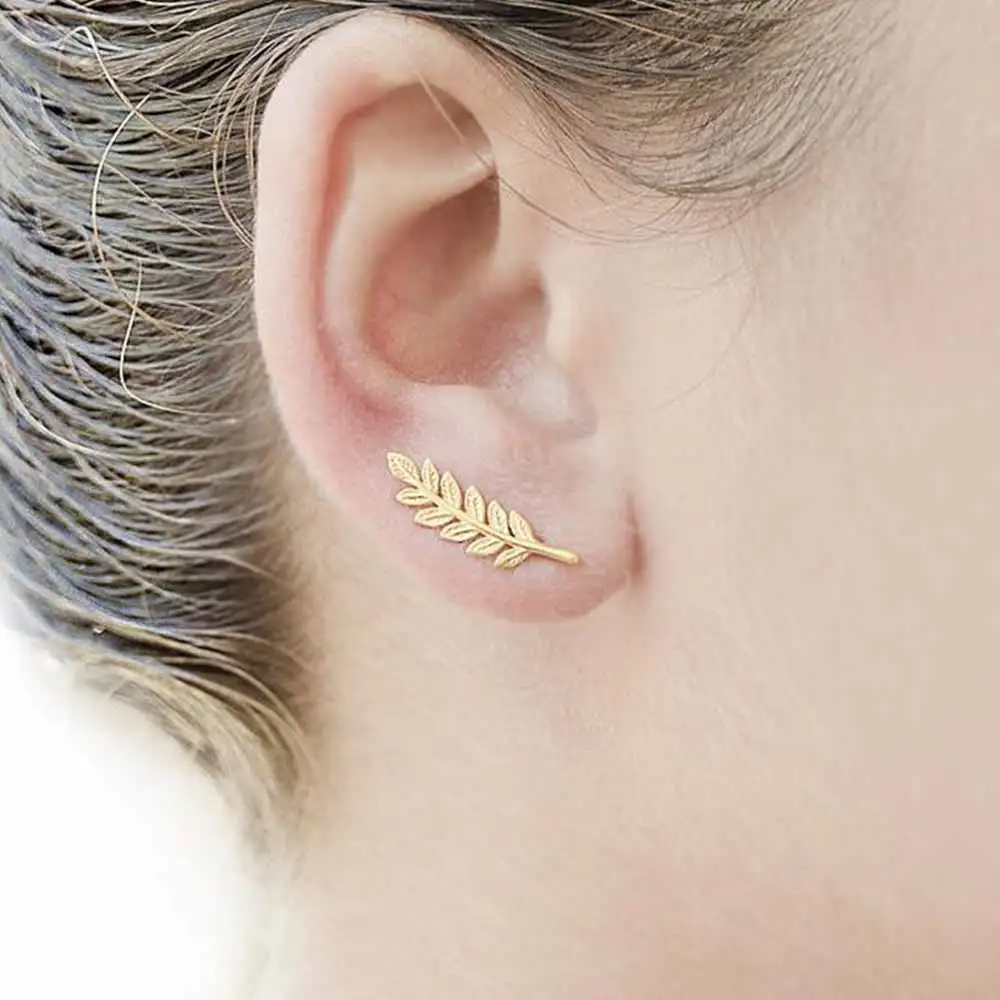 

FNIO Vintage Jewelry Exquisite Feather Earrings for Women Beautiful Tree Simple Leave Earrings Ear Clip Brincos