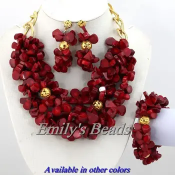 

Beautiful African Coral Beads Jewelry Set Red Necklace Bracelet Earrings Set Available in Red And Pink Free Shipping CJ131