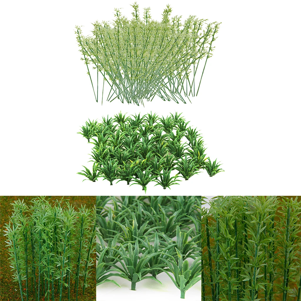 50pcs Landscape Model Sword Grass+ 100Pcs Model Bamboo Trees 1:75 DIY Diorama Scenery