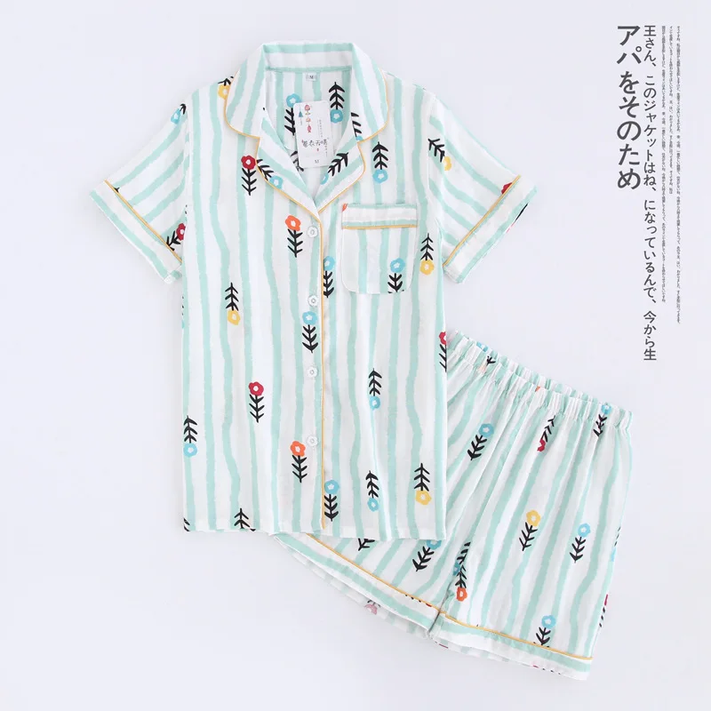 Женские пижамные комплекты из хлопка с коротким рукавом, шорты, милые Мультяшные пижамы, японские Простые короткие пижамы, Женская домашняя одежда