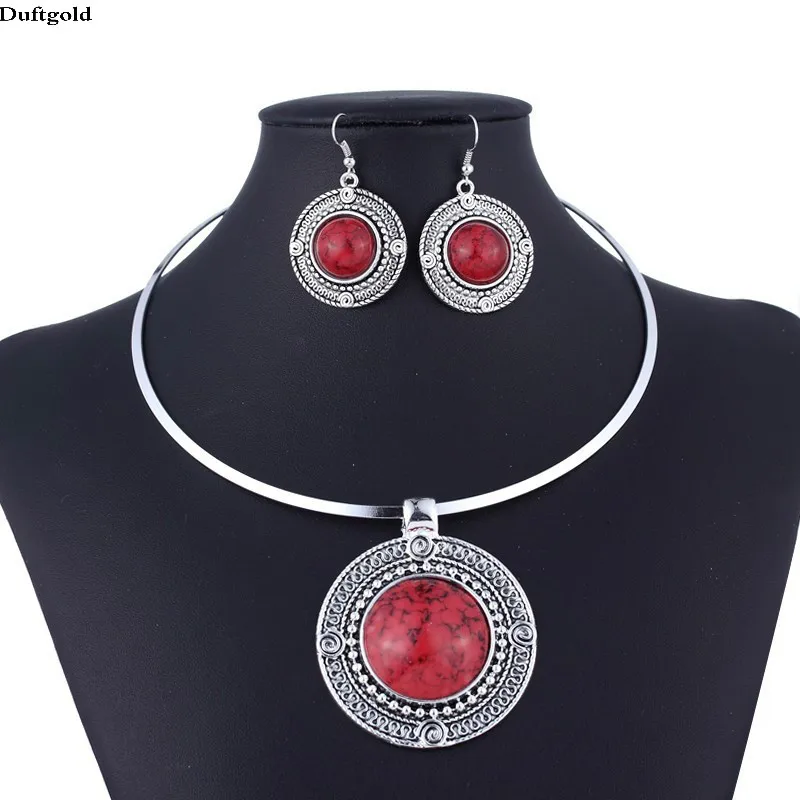 Buy New Vintage Round Hammer Pendant Statement Choker Necklace Earring Jewelry
