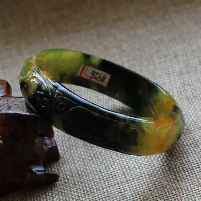 

A926 Chinese Hand-carved Brown Green Jadeite Jade Gems Bracelet Bangle 56mm 10.20 40