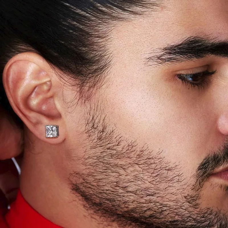 Мужские 8,0 мм квадратные серьги с цирконием кубической огранки из нержавеющей стали серьги белый черный