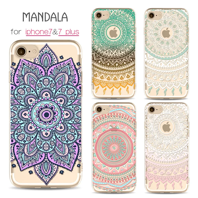 Patterned Phone Case For iPhone 6 6S 7 8 Plus X 5 5S SE Transparent Floral Paisley Flower Mandala Henna Silicone Soft Cover |