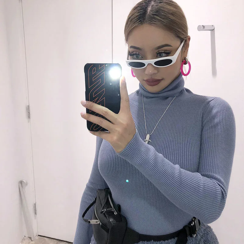 

Winter Soft Skin-friendly Screw Thread Thicken Turtleneck Long Sleeve Sweater Women Skinny Elastic Knitted Pullover Sweater