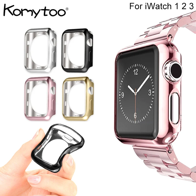

Shockproof 38mm 42mm Plating Case For Apple Watch Series 3 2 1 Screen Protector Ultra Slim TPU Soft Case Cover For Apple Watch