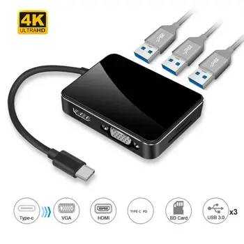 

Great-Q new 7-in-1 USB-C HUB Type-C To HDMI+VGA+USB3.0+SD+TF Seven-In-One Converter USB-C Multi-Function Docking Station