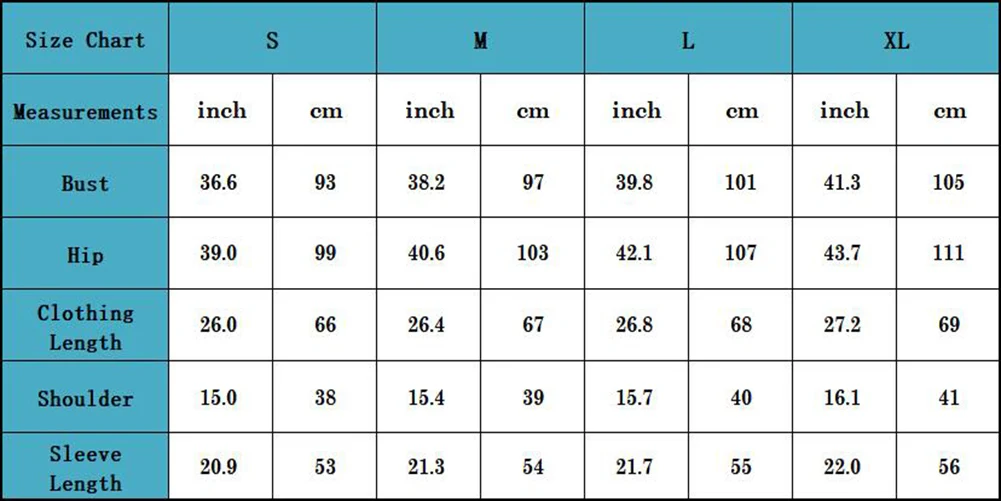 Ninimour Size Chart