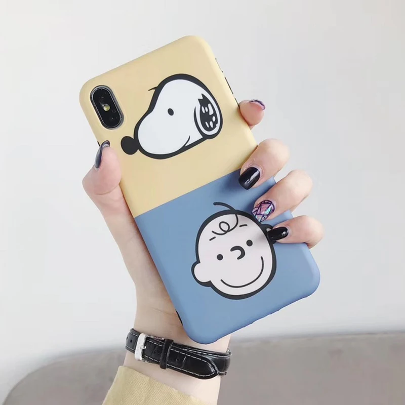 

Cartoon peanuts Charlie Brown matte Phone Case For coque iPhone 6S 7 8 Plus Kawaii anime dog case for iphone X XR Xs max cover