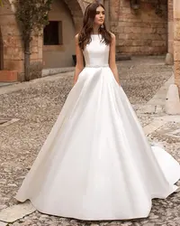 Vestido de Noiva Атласное Бальное Платье Свадебное платье 2019 простое платье de Mariee с открытыми плечами Hochzeitskleid пуговица назад Bruidsjurken