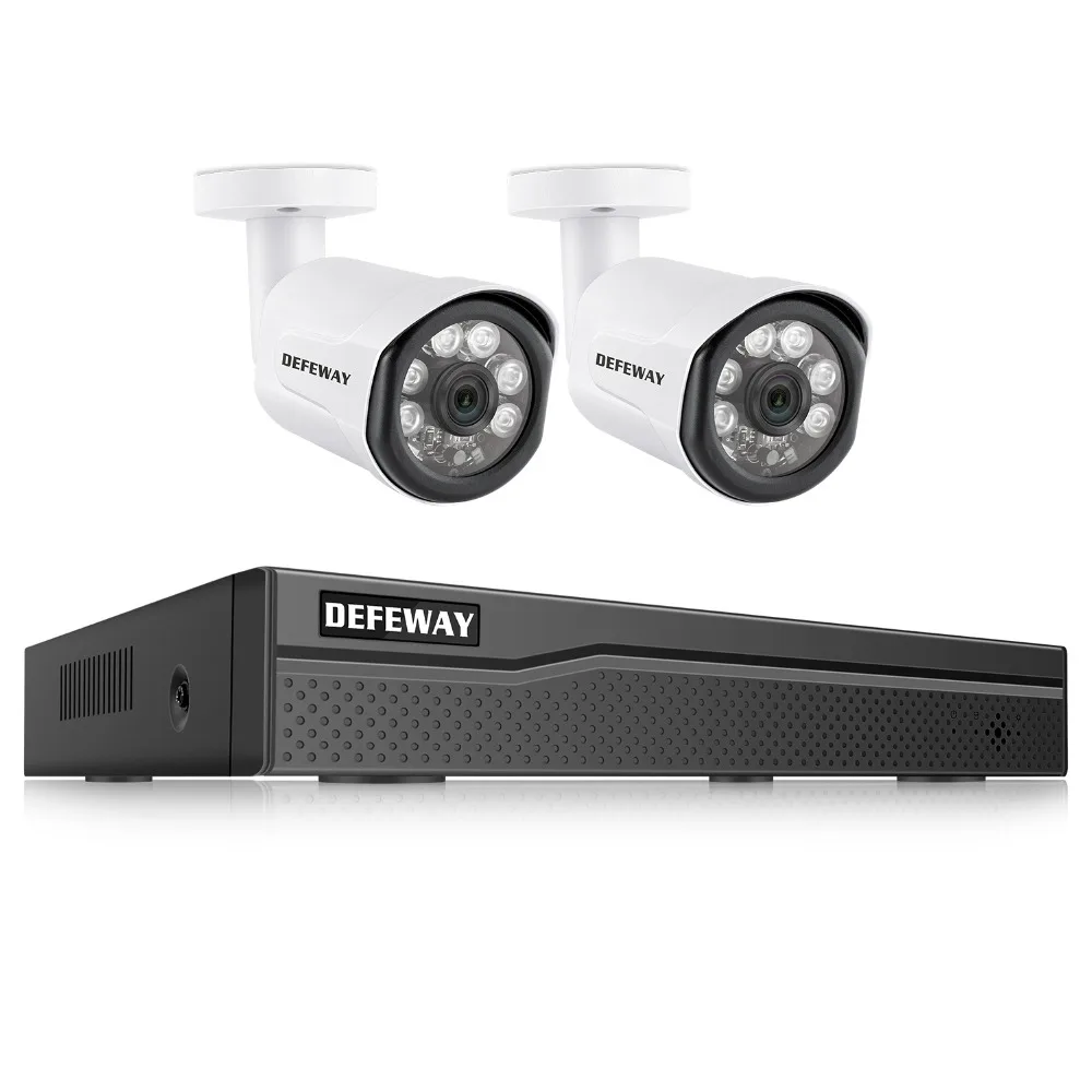 

DEFEWAY 4 CH POE Video Security Camera System Surveillance HD 1080P NVR KIT 2000TVL CCTV 2.0MP 2 POE Cameras 100ft Night Vision