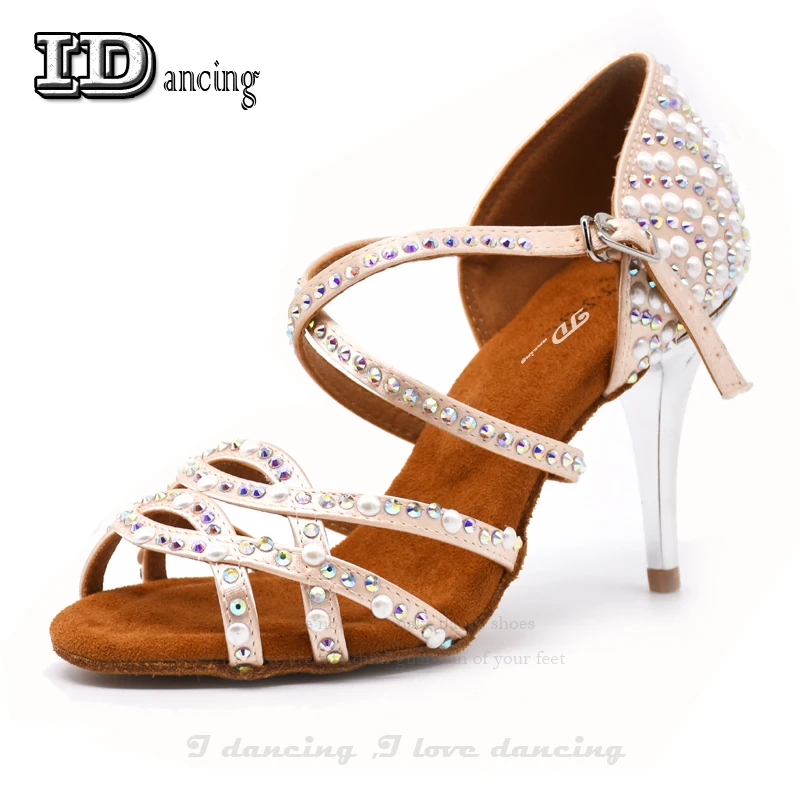 Latin Dance Shoes Rhinestone Ladies Salsa Shoes Women Salsa Dancing Shoes White Fashion Women Dance Shoes