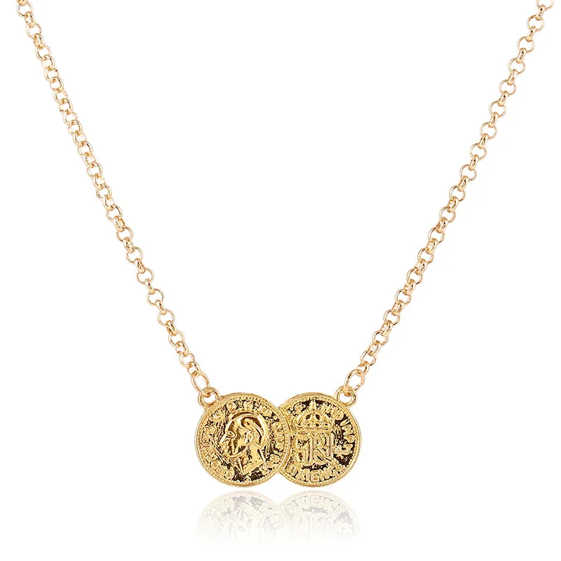Buy Double Coins Splice Pendant Necklaces Classic Women Simple Alloy Drop