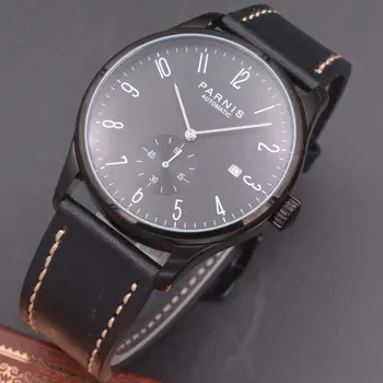 

Parnis 42mm watch PVD case black dial calendar Seagull Movement Automatic mechanical men watch PN605