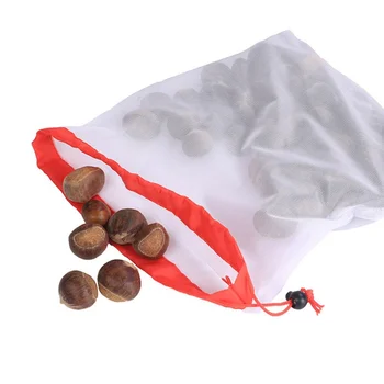 

6pcs White Shopping Drawstring Mesh Bag Polyester Bundle Pocket Vegetable Fruit Storage Bag with Color Edge for Market Kitchen