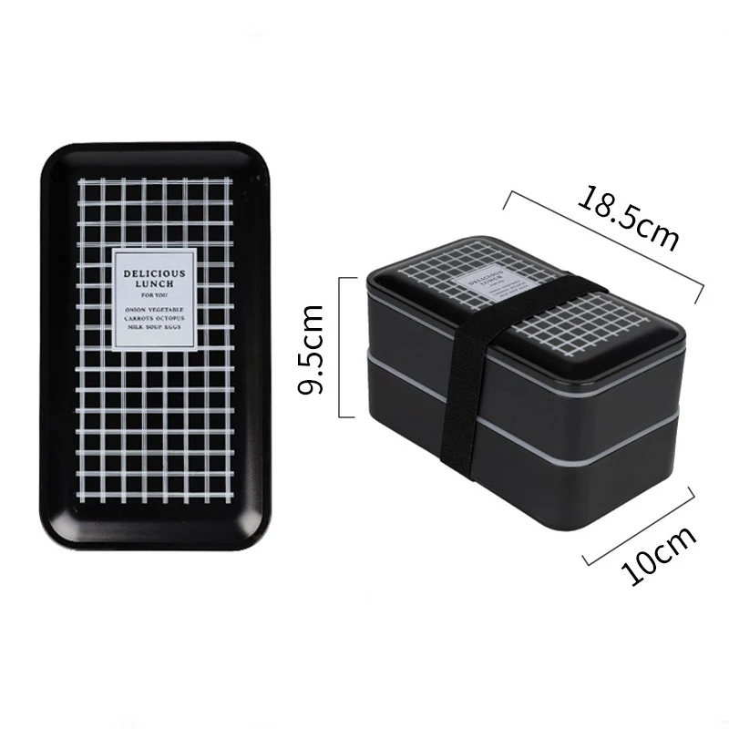 MICCK Ланч-бокс двухслойная портативная коробка для бенто BPA бесплатно контейнер для хранения еды с отсеками для ложек герметичные Microwavable - Цвет: Grid