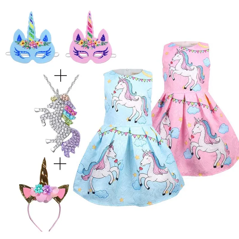 

2019 Summer Unicorn Dress Girl Sleeveless Cartoon Animal Print Casual Dresses Kids Unicorn Party Costume Princess Vestidos Child