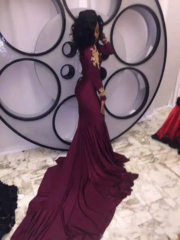 Modest Mermaid Burgundy Long Sleeve Evening Dress Party Prom Formal Gown Custom