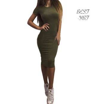 

Women Classic Slim thin Solid Color Dress Loose Round Neck Thin Hip Short Sleeve Cotton Straight Dress