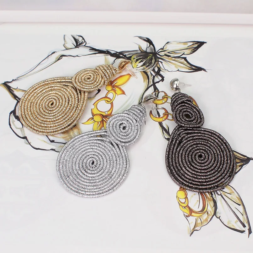 MANILAI Bohemian Alloy Spiral Round Statement Earrings Women Vintage Metal Drop Dangle Earrings Fashion Jewelry Wholesale 2020