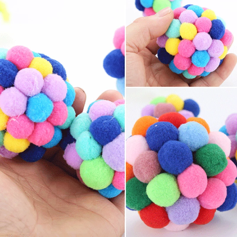 Hot Pet Cat Toy Colorful Handmade Bouncy Ball Interactive Toy Cat Plush Cat Toy Set Cat Toys Interactive Mimi Pet Supplies