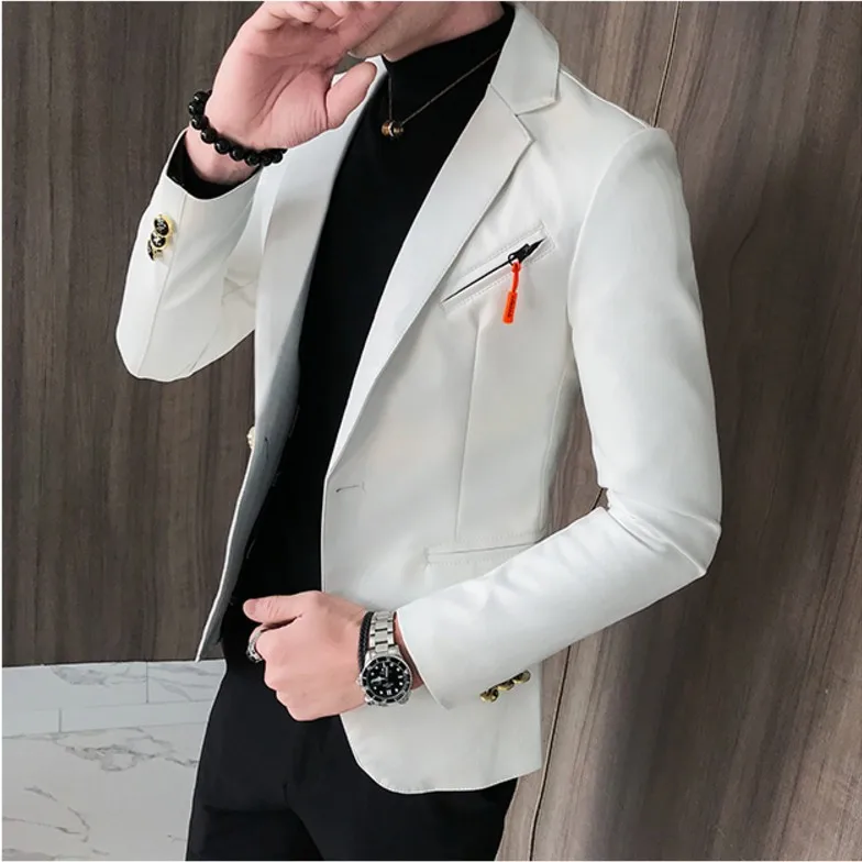 Искусственная кожа костюм куртка для мужчин Корейский тренд Slim Fit короткое пальто белый красный черный мода уличная Блейзер Куртки Мужской Лидер продаж