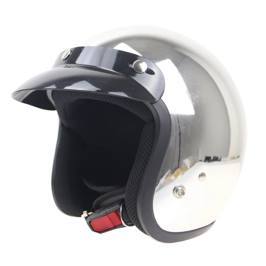 

Free shipping 1pcs 3/4 Open Face Harley Helmets Retro Vintage Cruiser Chopper Metallic Silver Plating Casco Motorcycle Helmet