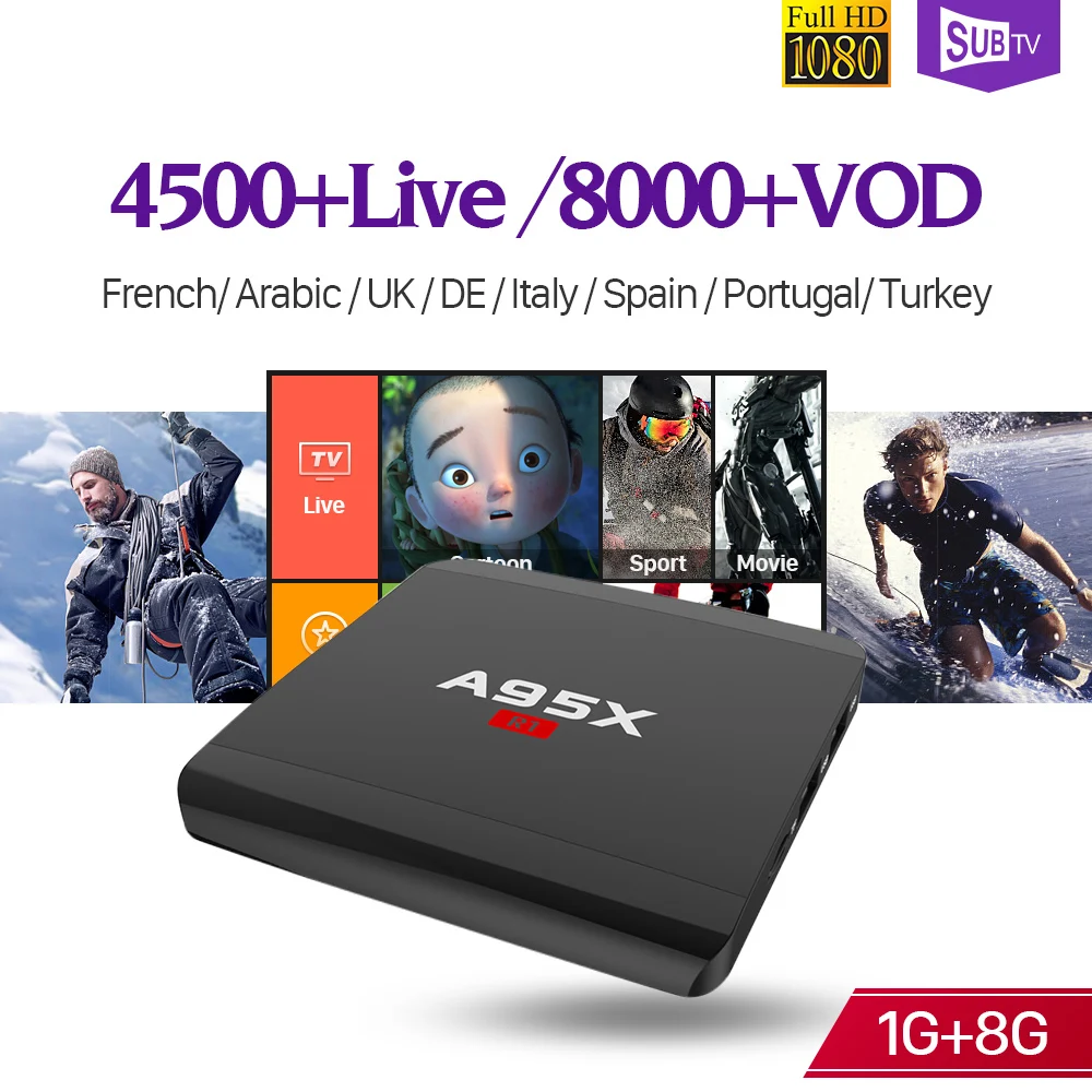 

Decoder IPTV Full HD Live SUBTV Receiver Box A95XR1 S905W 4K WiFi Android French Italy Arabic Turkey IPTV Subscription Code