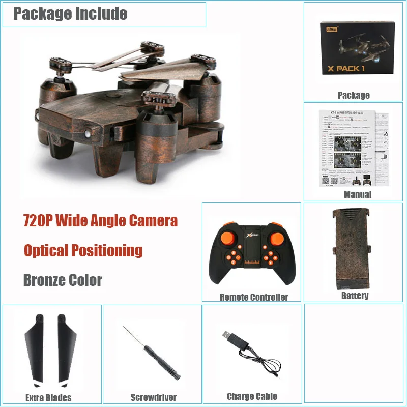 Optical 720P Bronze Складной Дрон с дистанционным управлением с 2.0MP WI-FI FPV HD Широкий формат Камера 2,4G 4CH 6-осевой Радиоуправляемый вертолет Quadcopter RTF р/у удержания высоты 3D рулон - Цвет: Optical 720P Bronze