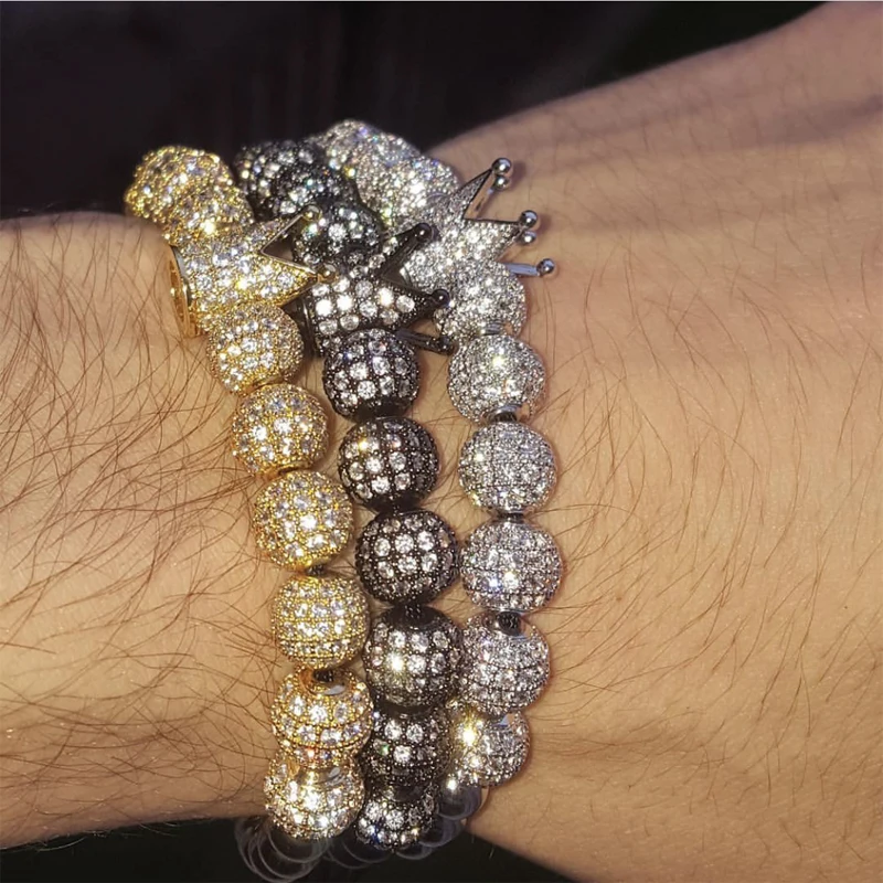 

Mcllroy Zircon Bracelets Men Jewelry Cubic Micro Pave CZ Crown Charm 4mm Round Beads Braided Macrame Bracelet pulseira feminina