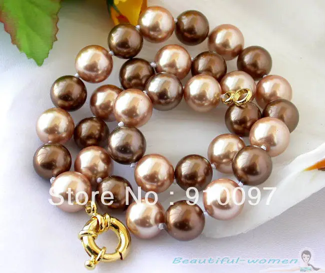 

free shipping >>>18" 10MM COFFEE CHAMPAGNE SOUTH SEA SHELL PEARL NECKLACE